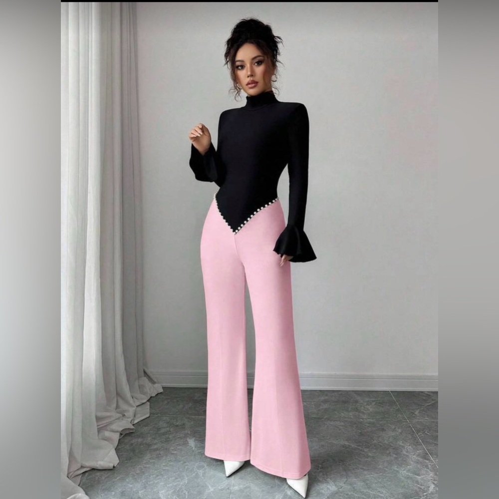 Elegant Black and Pink Women's Jumpsuit - Picture 2 of 7